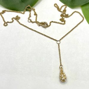 Necklace Rhinestone Pendant gold Tear Drop Y  21" Long Great Condition